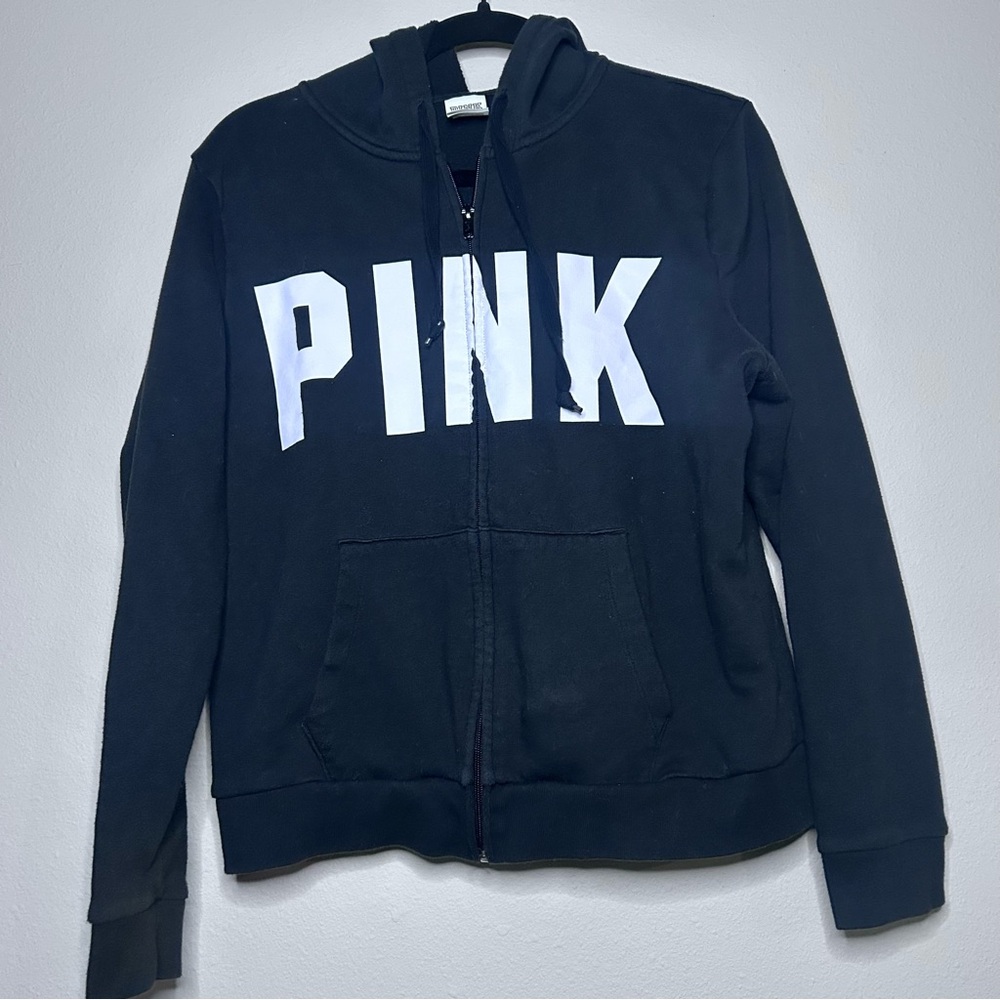 PINK Victoria's Secret Black Hoodie with White Label